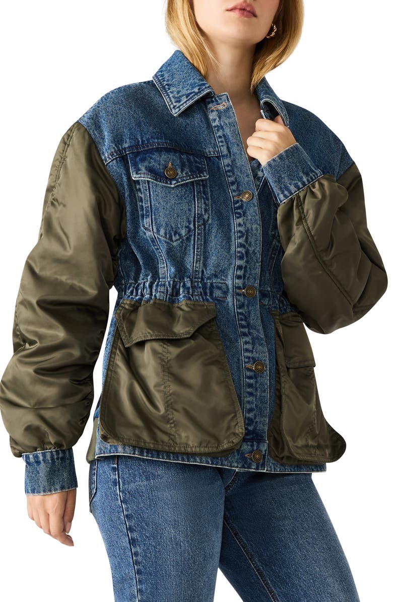 Steve Madden Joie Mixed Media Jacket, Alternate, color, Dark Navy