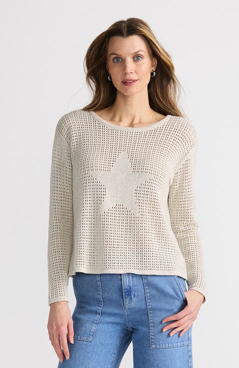 Cotton Viscose Mesh Jacquard Crew Neck Sweater