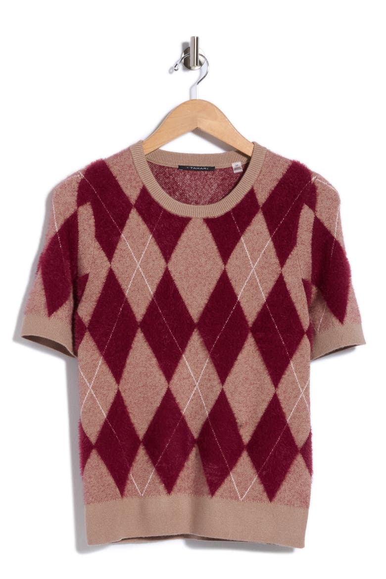 Eyelash Knit Short Sleeve Sweater, Main, color, BERRY ARGYLE