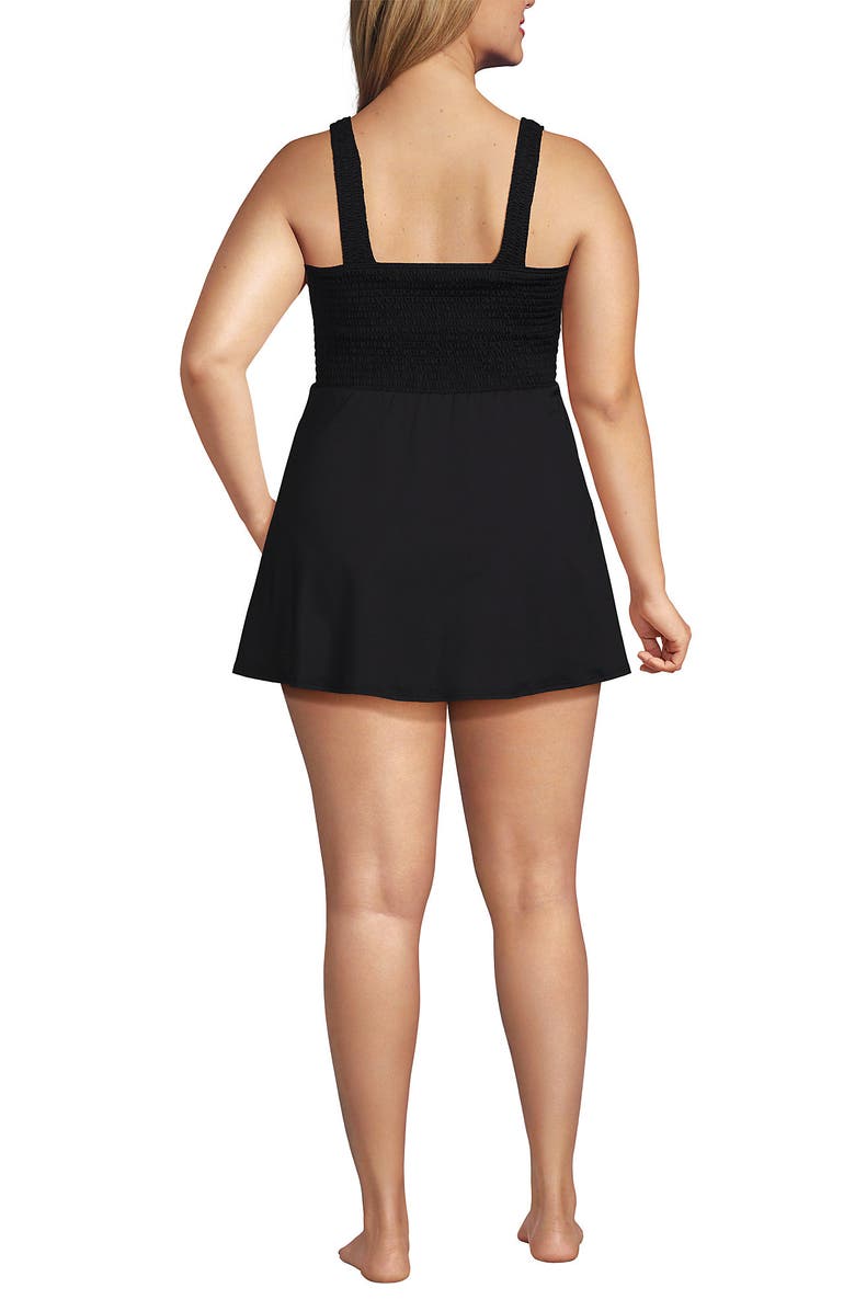 Lands' End Smocked Swim Dress Swimsuit, Alternate, color, Black