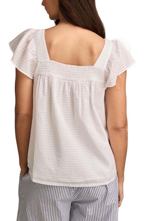 Lucky Brand Smocked Square Neck Cotton Peasant Top In White