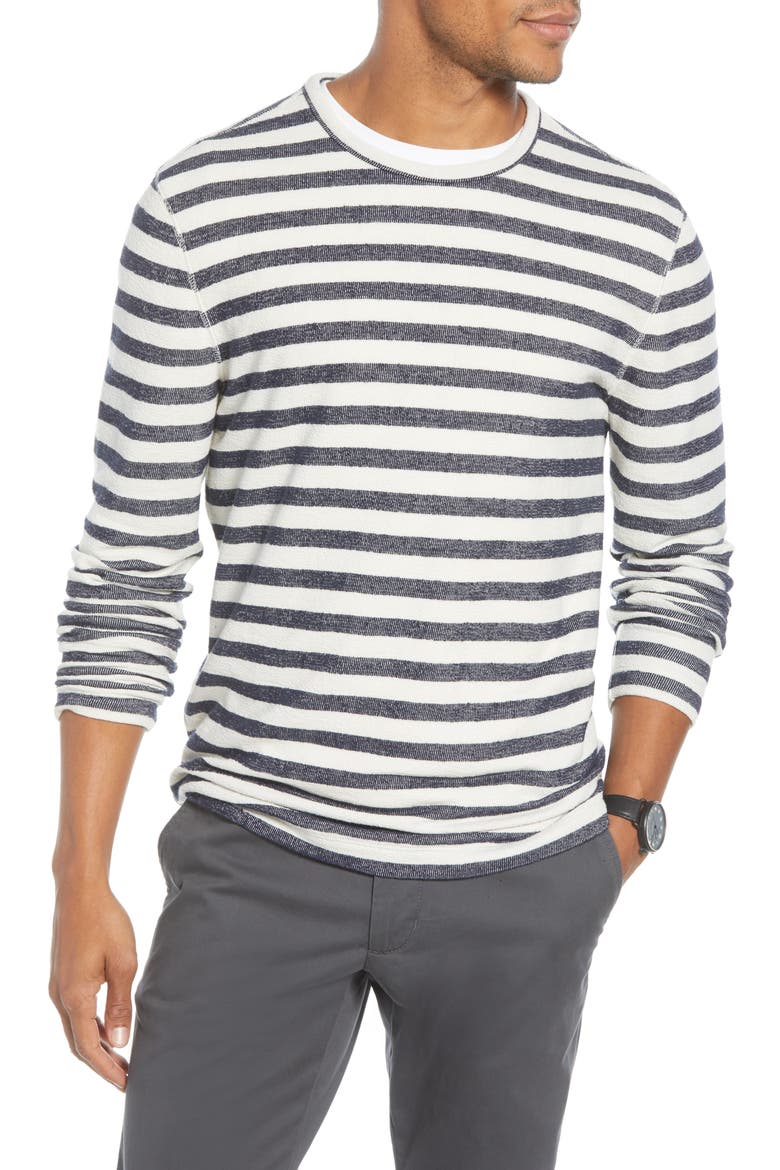 Stripe Long Sleeve T-Shirt, Main, color, IVORY EGRET NAVY STRIPE