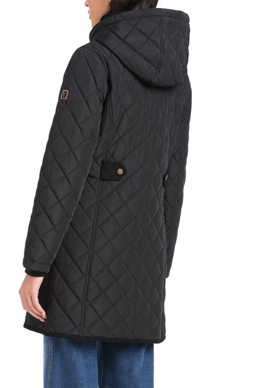 Vince Camuto Water Resistant Quilted Coat With Removable Hood In Black