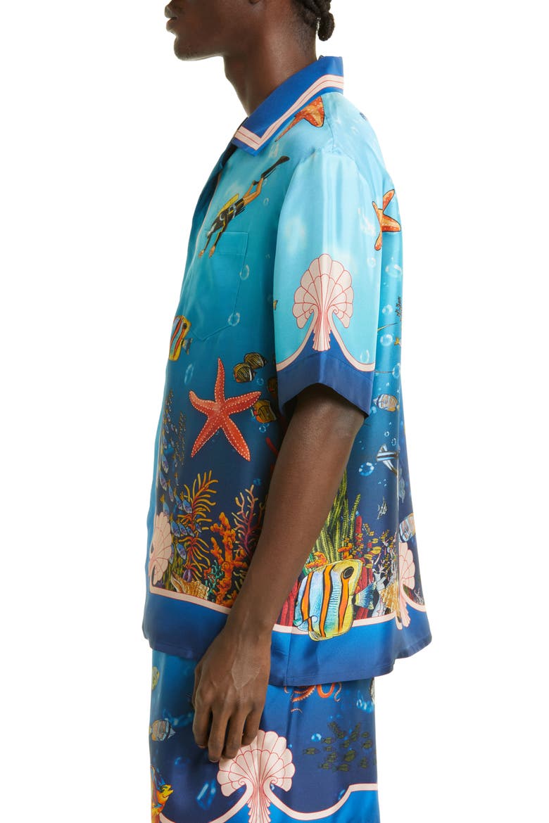 Fond Marin Print Short Sleeve Silk Camp Shirt, Alternate, color, FOND MARIN
