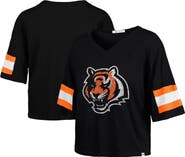 '47 Women's '47 Black Cincinnati Bengals Double Header Scout Cropped V-Neck T-Shirt