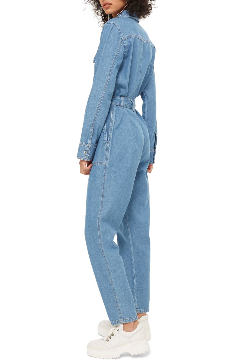 Topshop Utility Denim Jumpsuit, Alternate, color, 