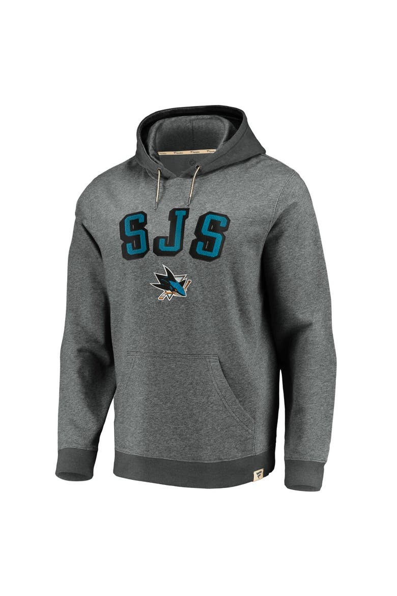 Men's Fanatics Branded Heathered Gray/Charcoal San Jose Sharks True Classics Signature Fleece Pullover Hoodie, Alternate, color, Heather Gray