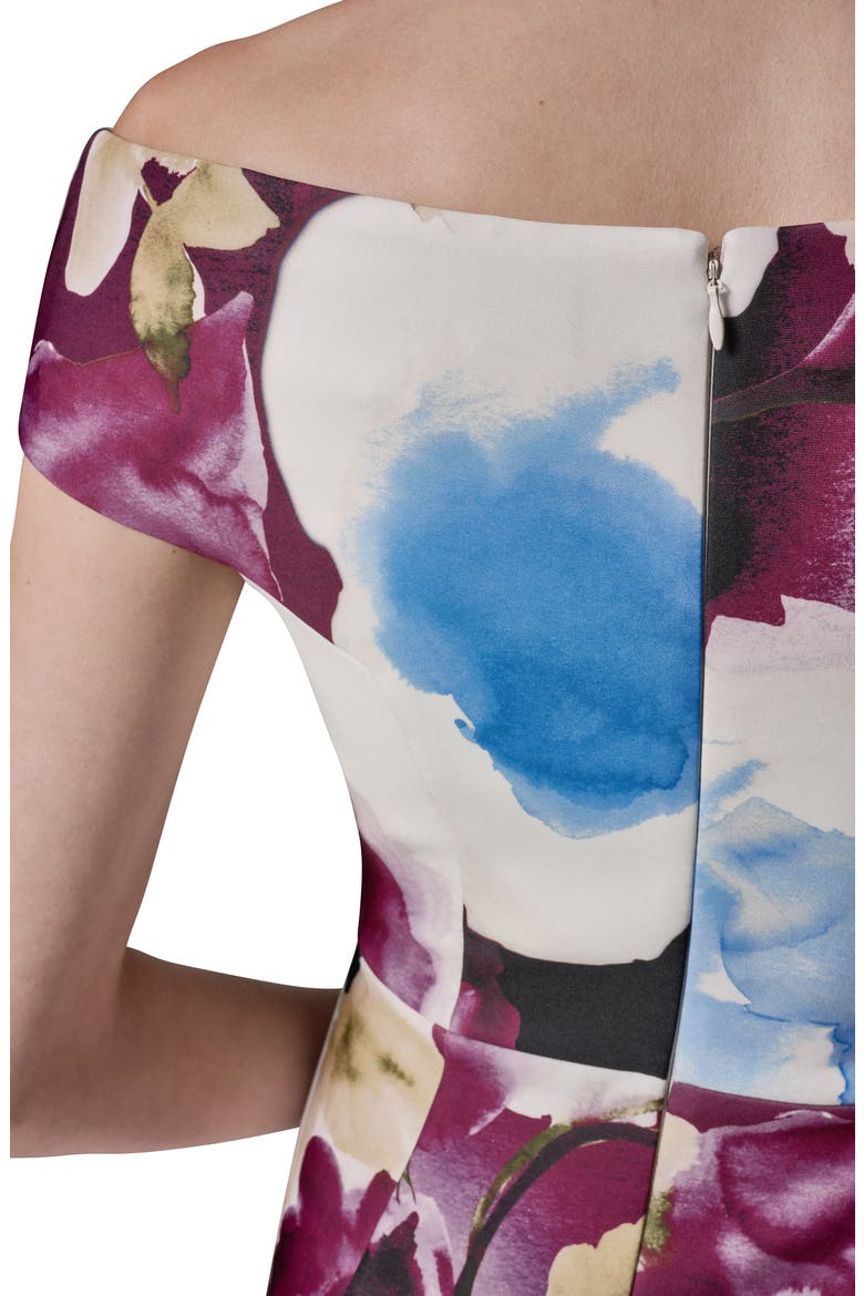 Floral Off the Shoulder Sheath Dress, Alternate, color, SANGRIA/ MA