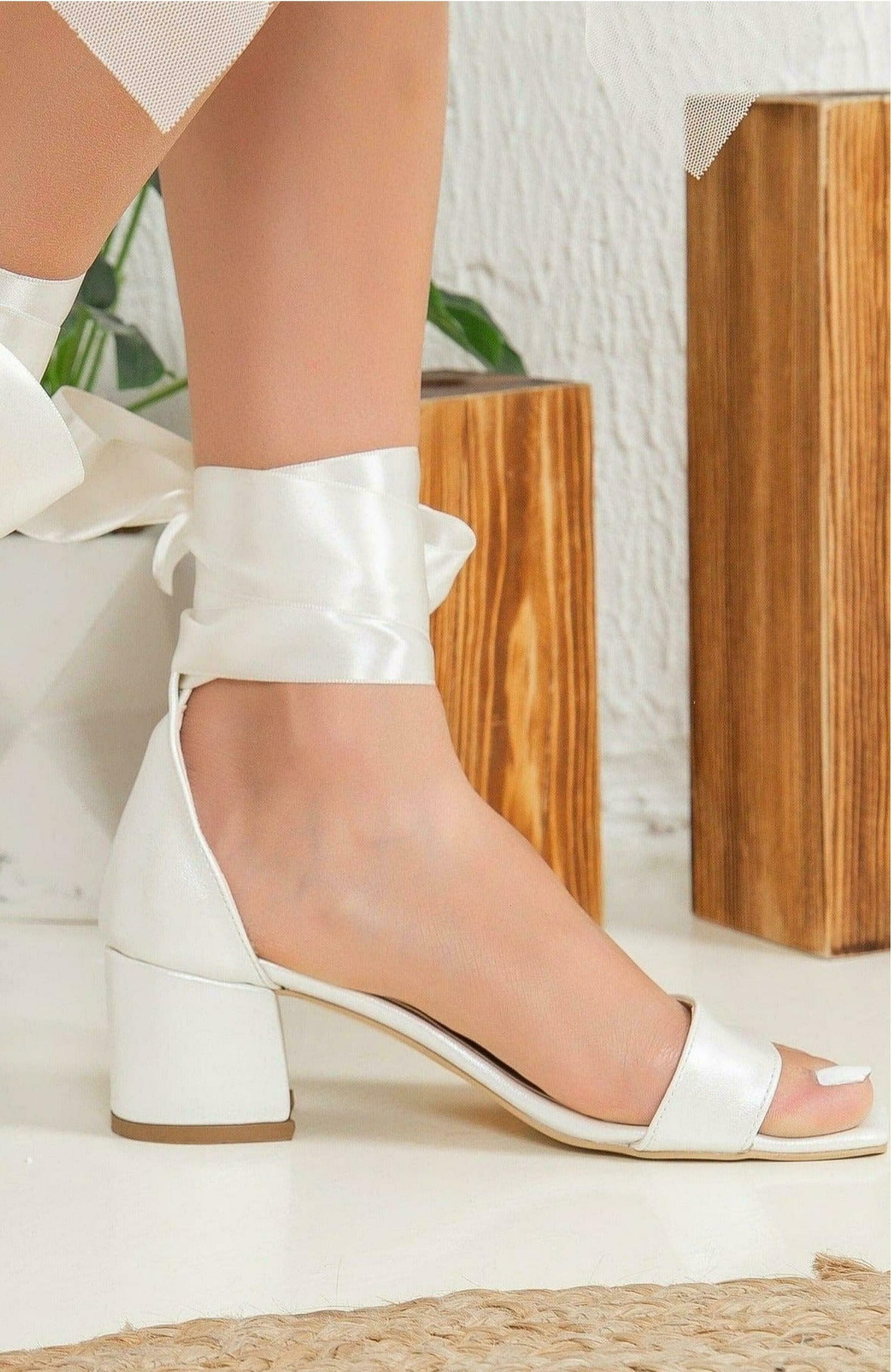 Athena Low Heel Sandals with Ribbon, Alternate, color, Ivory