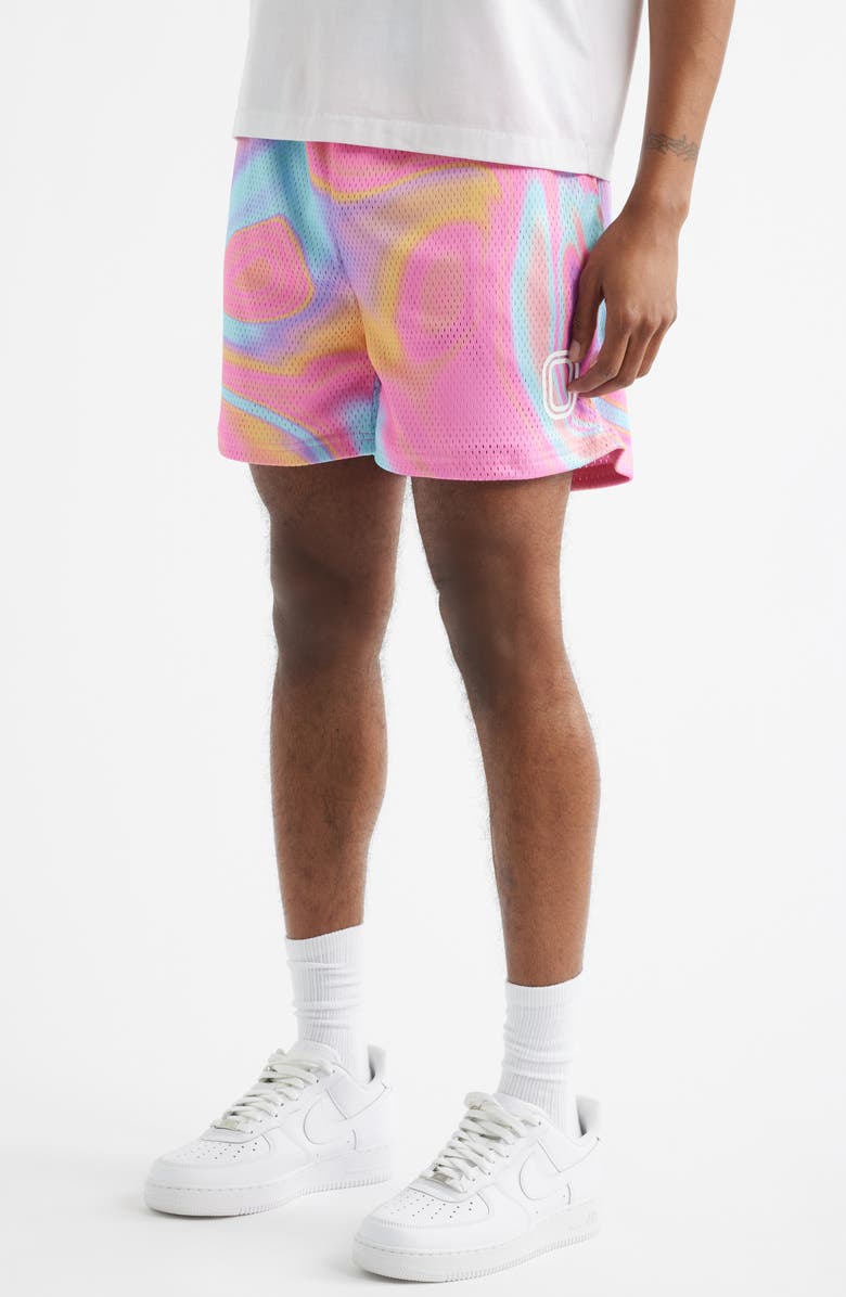 OVERTIME Splash Mesh Shorts, Alternate, color, Pink