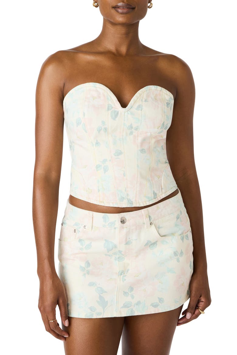 Roselia Floral Stretch Cotton Twill Bustier Top, Main, color, PEACH BEIGE