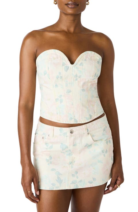 Roselia Floral Stretch Cotton Twill Bustier Top