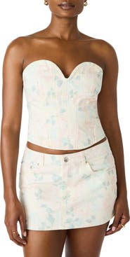 Steve Madden Roselia Floral Stretch Cotton Twill Bustier Top