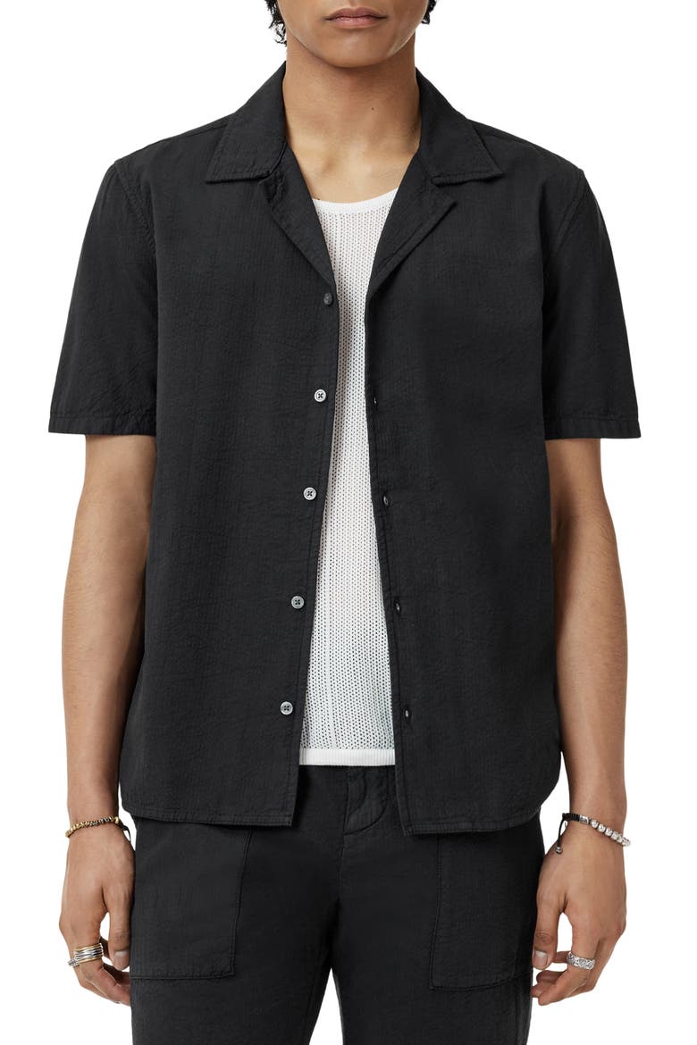 Dan Seersucker Camp Shirt, Main, color, BLACK