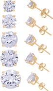 FZN Set of 5 14K Gold Over Sterling Silver Cubic Zirconia Stud Earrings