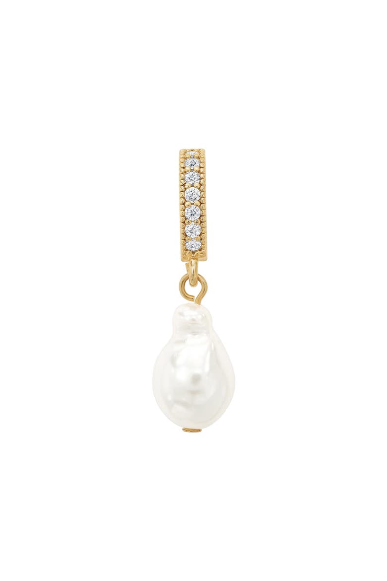 Nacre Cultured Pearl Necklace with Teardrop Shaped Charm Pendant, Alternate, color, Gold