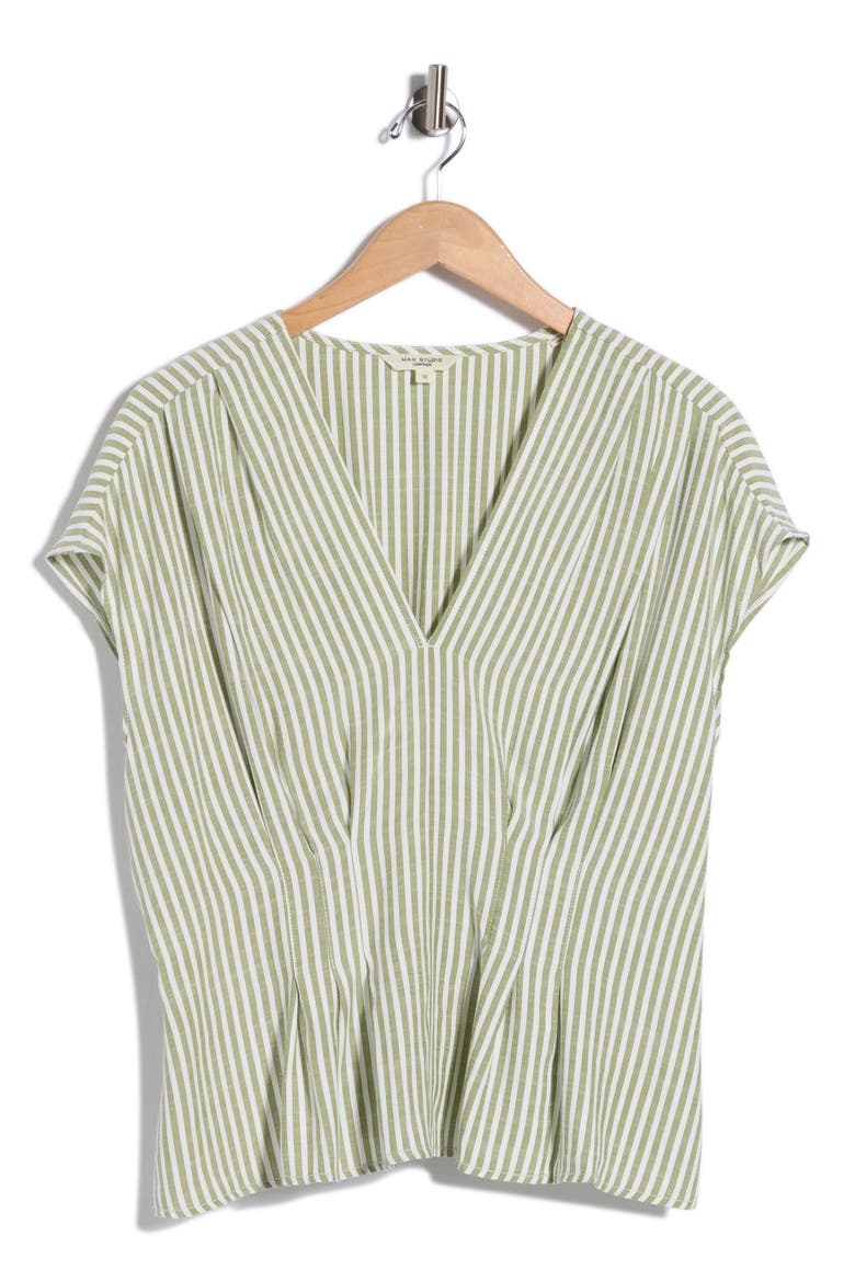 Striped V-Neck Top, Main, color, GREEN/ IVORY VERTICAL STRIPE