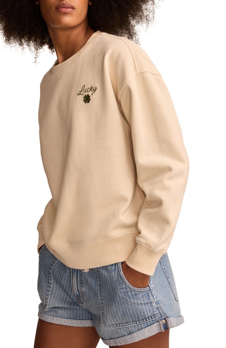 Lucky Brand Shamrock Embroidered Cotton Fleece Sweatshirt, Alternate, color, 