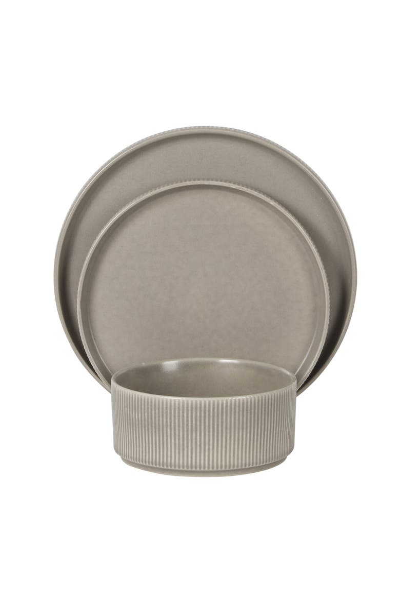 Avant-Garde 12-Piece Reactive Glaze Stoneware Dinnerware Set, Alternate, color, Chateau Grey
