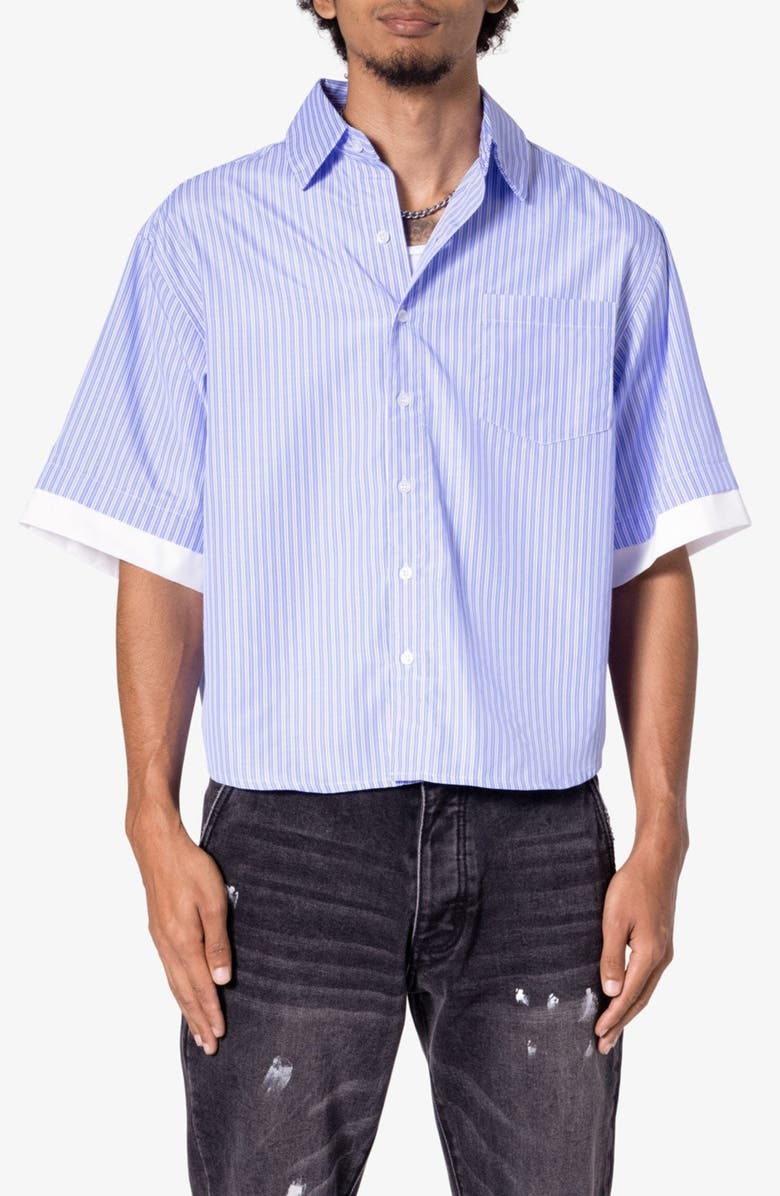 mnml Layered Stripe Cotton Button-Up Shirt, Main, color, Blue