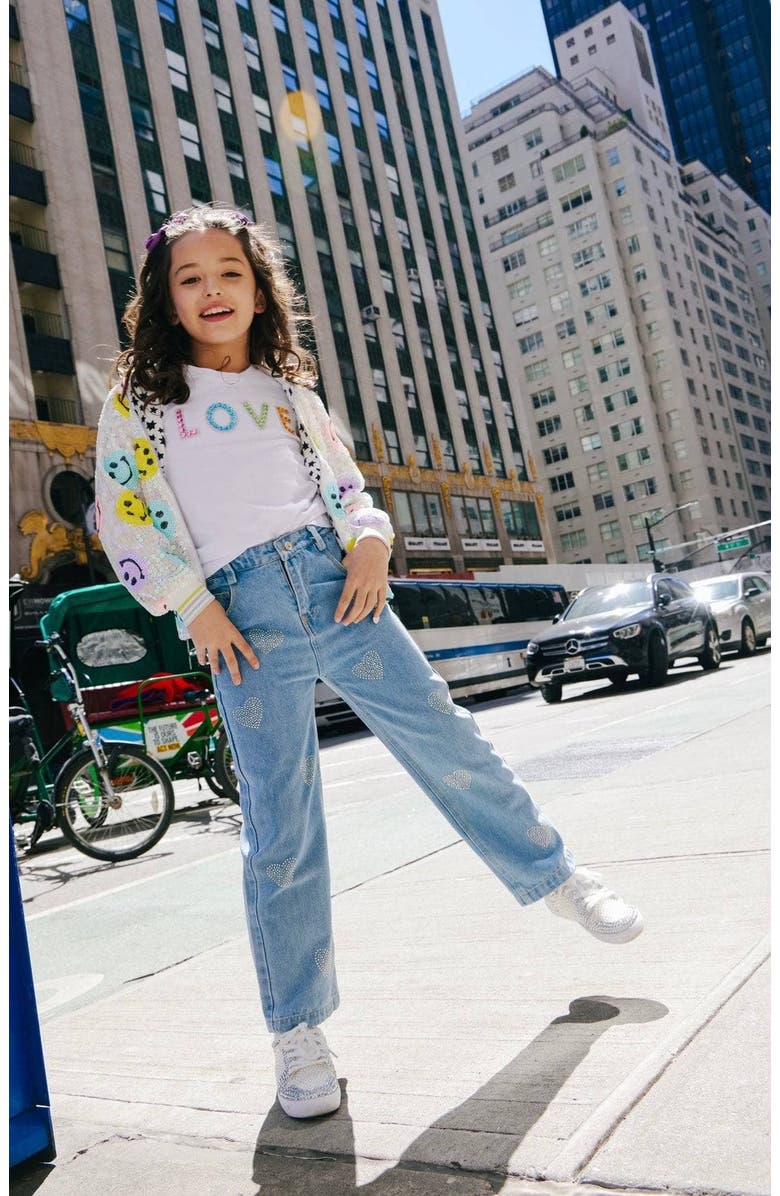 Lola + The Boys Crystal Heart Jeans, Alternate, color, Blue