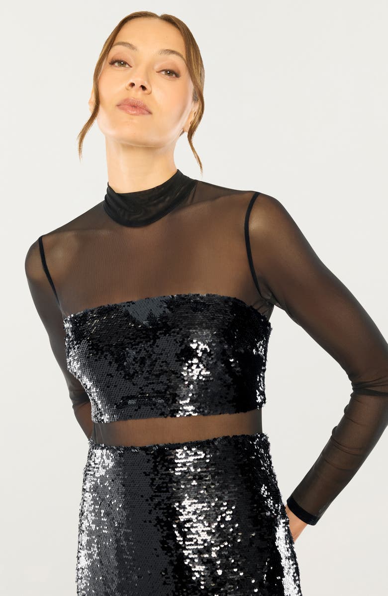 LIKELY Andie Mock Neck Sequin Gown, Alternate, color, Black