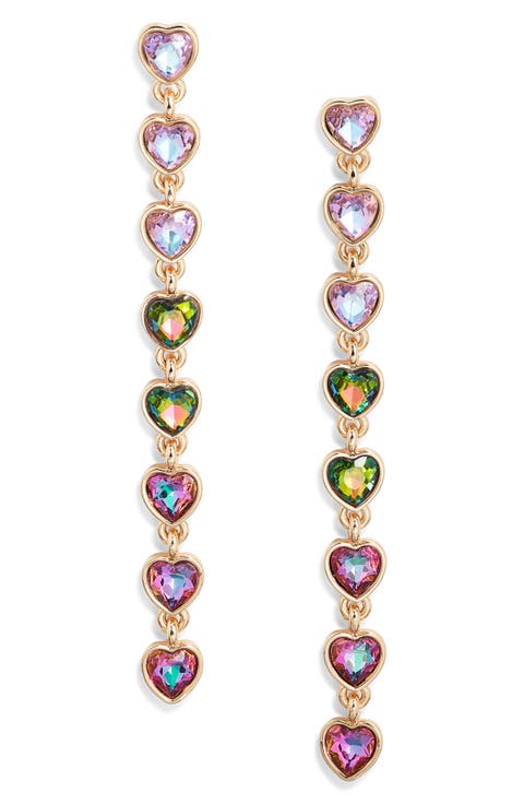 Crystal Heart Linear Drop Earrings