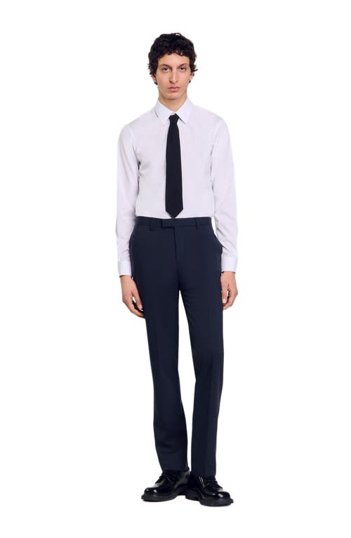 Sandro Wide Leg Wool Blend Suit Trousers In Midnight Blue
