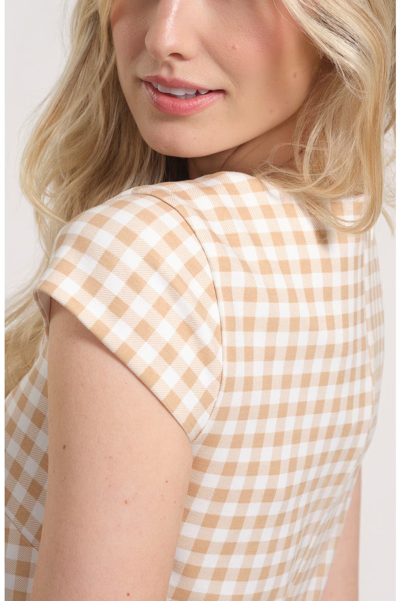 Gingham Cap Sleeve Minidress, Alternate, color, BEIGE/ WHITE