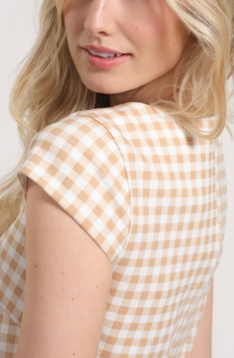 Isaac Mizrahi New York Gingham Cap Sleeve Minidress, Alternate, color, Beige/ White