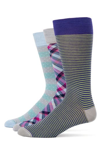 Lorenzo Uomo Assorted 3-pack Crew Socks In Brown
