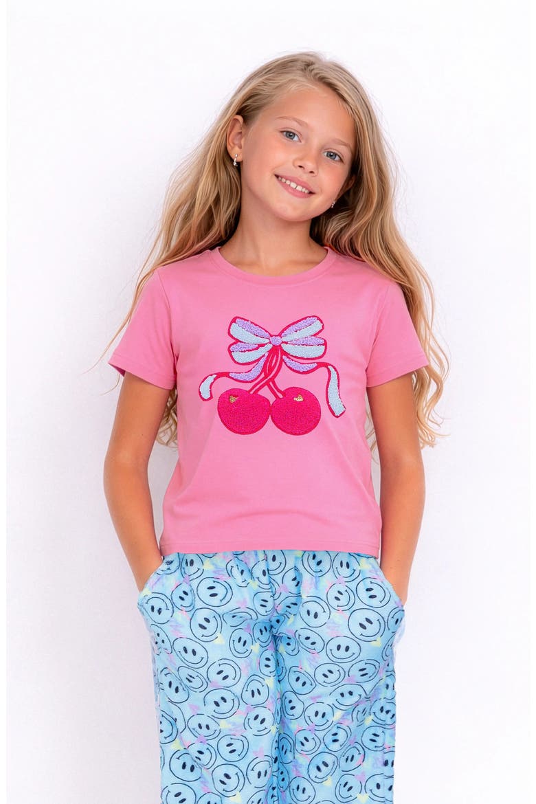 Cherry Bow Applique Short Sleeve Tee, Alternate, color, Fuschia