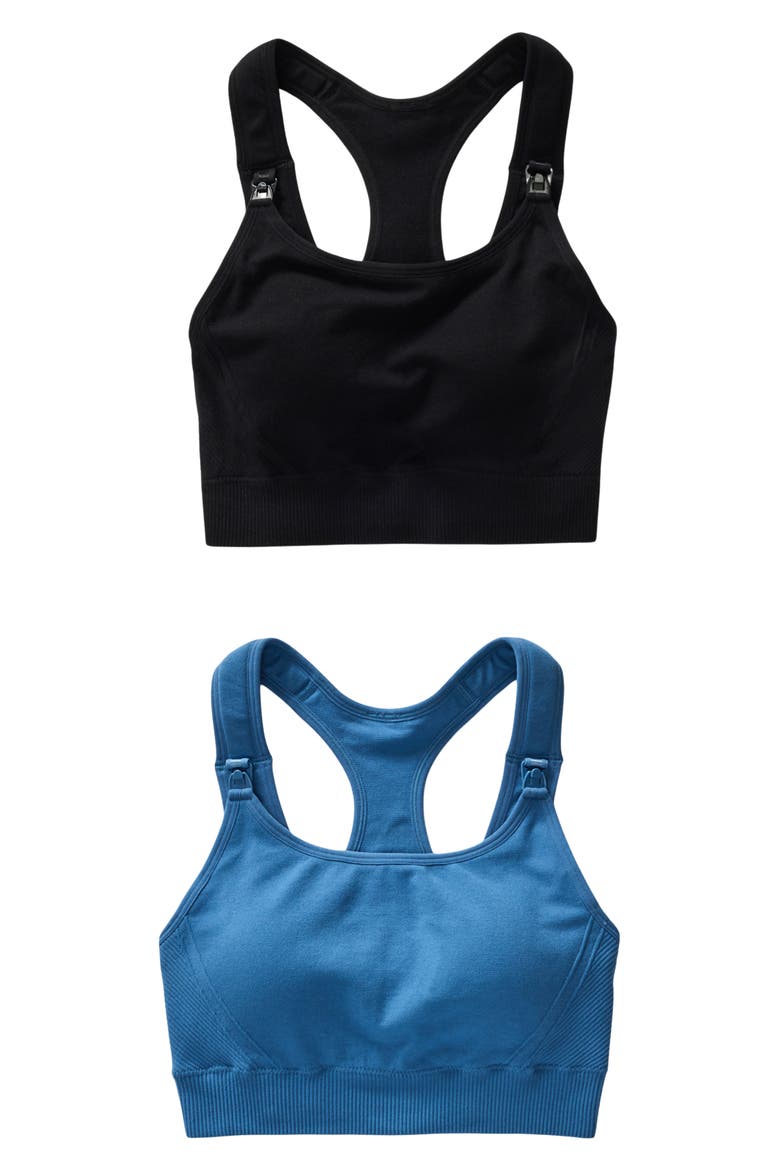 Set of 2 Nursing Sports Bras, Main, color, BLACK/ BLUE