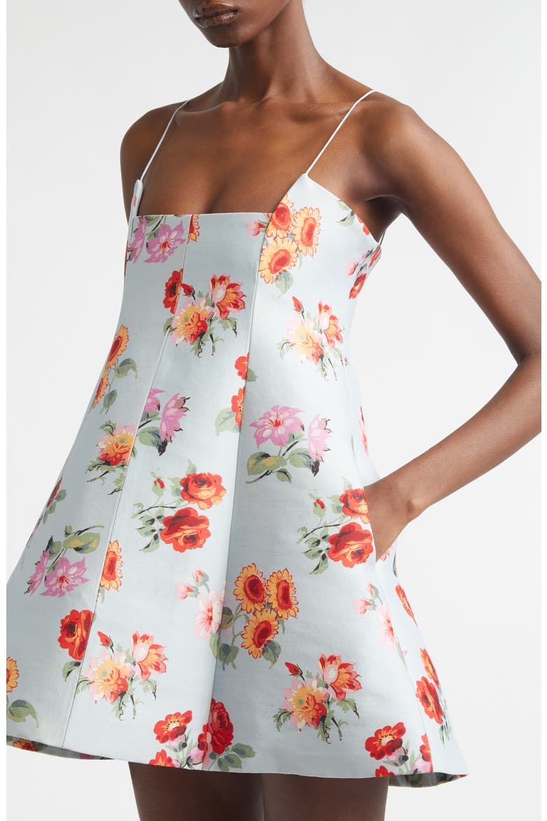 The Zinnia Floral Virgin Wool & Silk Faille Trapeze Minidress, Alternate, color, LIGHT BLUE FLORAL