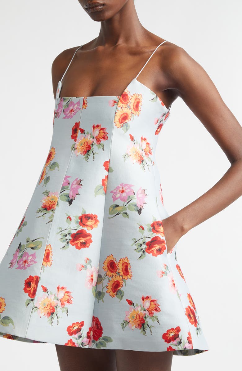 Brandon Maxwell The Zinnia Floral Virgin Wool & Silk Faille Trapeze Minidress, Alternate, color, Light Blue Floral