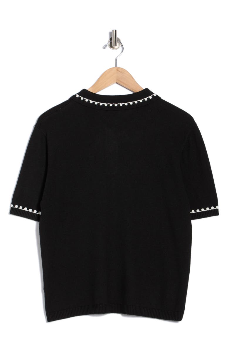 Adrianna Papell Collar Short Sleeve Sweater, Alternate, color, Black/ Cream