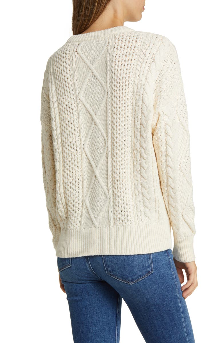 Madewell Cable Stitch Crewneck Sweater, Alternate, color, Antique Cream