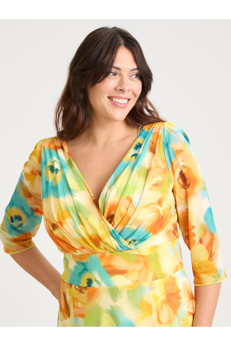 Verity V-Neck 3/4 Sleeve Maxi Dress, Alternate, color, Lemon Multi