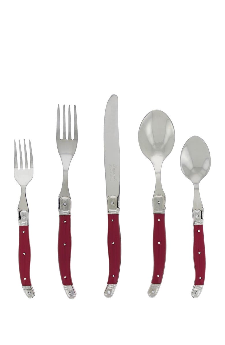 FRENCH HOME Laguiole 20-Piece Stainless Steel Flatware Set - Pearlized Raspberry, Main, color, 
