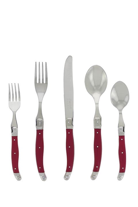 Laguiole 20-Piece Stainless Steel Flatware Set - Pearlized Raspberry