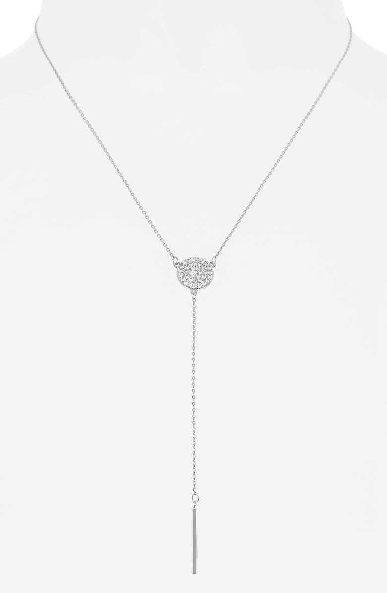 NORDSTROM RACK Pavé Disc Lariat Necklace, Alternate, color, Clear- Silver
