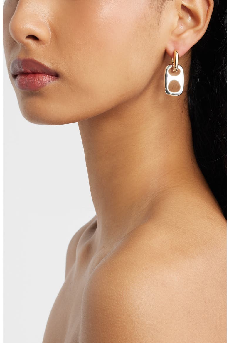 Pop Top Drop Hoop Earrings, Alternate, color, SILVER- GOLD