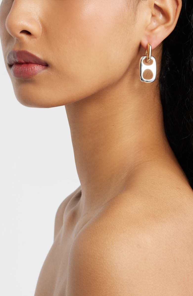 Open Edit Pop Top Drop Hoop Earrings, Alternate, color, Silver- Gold