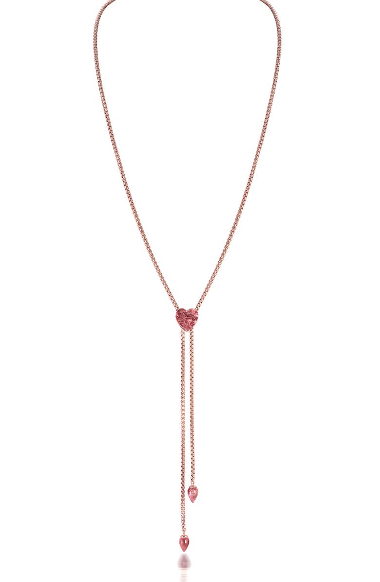 LuvMyJewelry Luv Me Lace Thulite Slide Y-Necklace, Main, color, 14Kt Rose Gold Vermeil