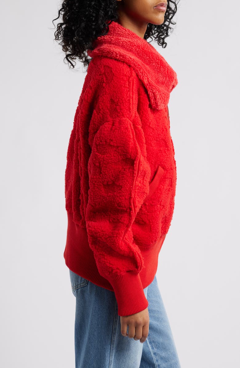 Free People Cozy Up Textured Fleece Cardigan, Alternate, color, High Risk Red