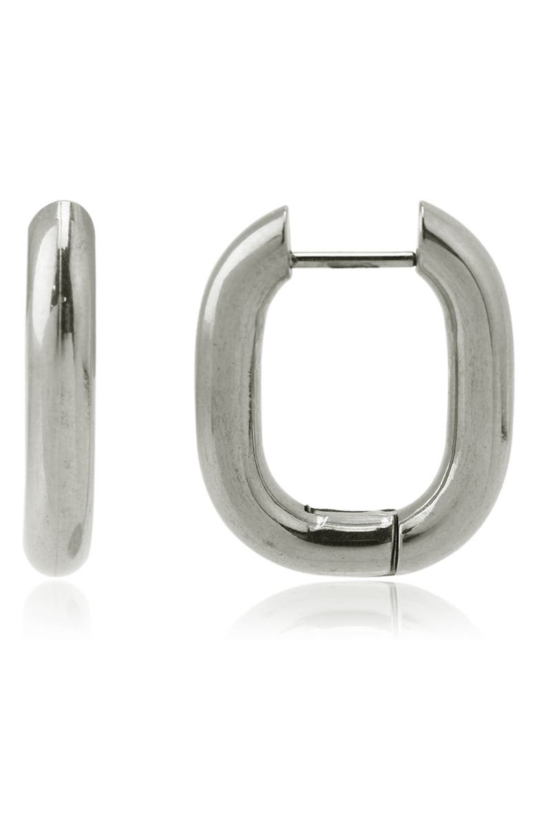 REBL Geometric Huggie Hoop Earrings, Main, color, Silver