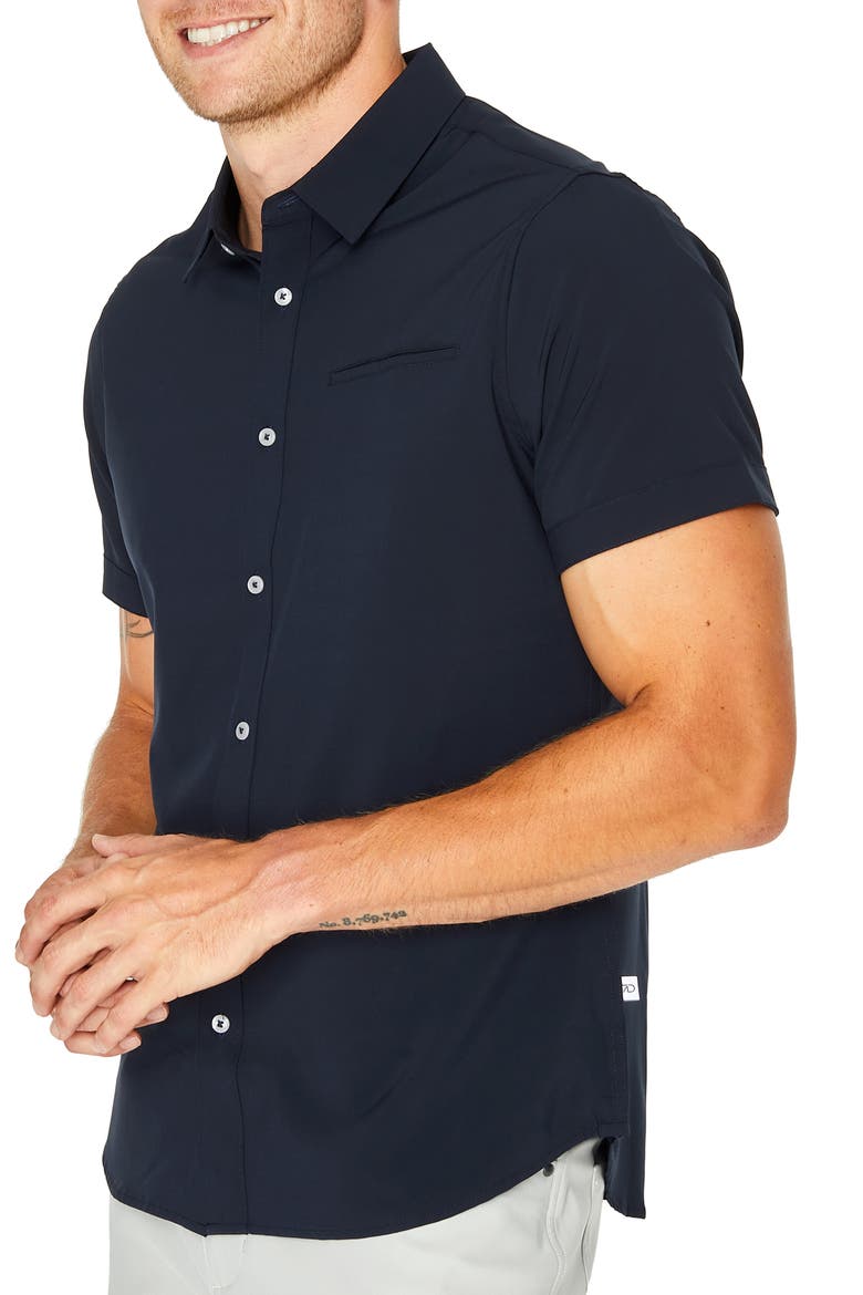 Grant Solid Performance Short Sleeve Button-Up Shirt, Alternate, color, NAVY