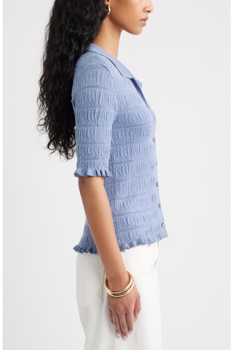 Textured Short Sleeve Cardigan, Alternate, color, BLUE UMBRA