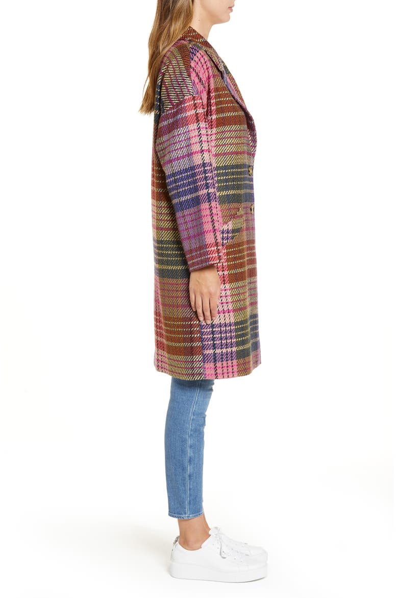 Plaid Tweed Coat, Alternate, color, PINK MULTI JUMBO TWEED