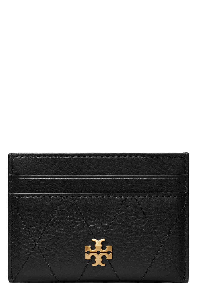 Charlie Quilted Leather Card Case, Main, color, BLACK